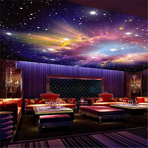 PSiFound® 3D Kinder Kunst Foto Wallpaper Wandbild Lila Sternenhimmel Galaxie Universum (300X210Cm) Selbstklebender Vliesstoff Poster Diy Wandtattoo Mädchen Innenraum Schlafzimmer Wanddekoration