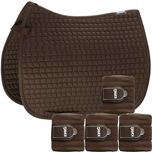 Eskadron Set Basic Cotton Schabracke mit Fleecebandagen in Darkbrown, Größe:Pony Dressur (PD)