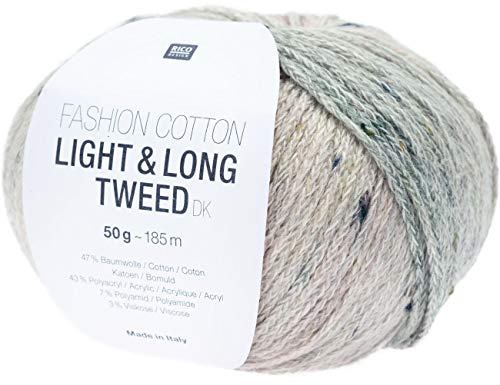 Rico Design Fashion Cotton Light + Long Tweed dk Efeu (13), weiches Baumwollmischgarn zum Stricken oder Häkeln, Sommerwolle