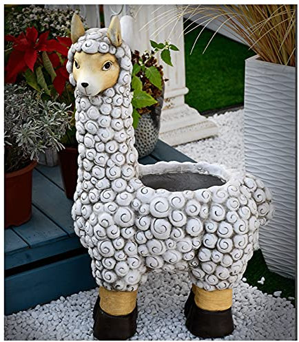 XXXXW Gartenstatuen Süßes Tier im Freien Skulptur Alpaka Blumentopf Garten Statue Dekoration Ornamente Hofbalkon Kindergarten Pflanzecke Dekorative Gartenskulptur