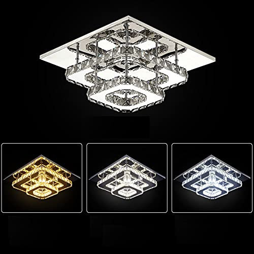 Kristall-LED-Deckenleuchte Kristalllampe K9 Edelstahl Moderne Unterputzleuchte Quadratische Kronleuchter Deckenleuchte für Esszimmer Wohnzimmer Schlafzimmer (Mehrfarbig)