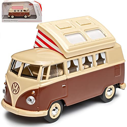 Volkwagen T1 Braun Beige Samba Bully Bus 1950-1967 Wohnwagen Camping 1/64 Schuco Modell Auto mit individiuellem Wunschkennzeichen