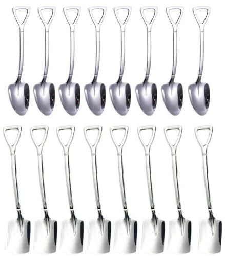 PiniceCore 16pcs Coffee Spoon Cutlery Set Stainless Steel Retro Iron Shovel Ice Cream Spoon Scoop Spoon Tea-spoon Fashion Tableware