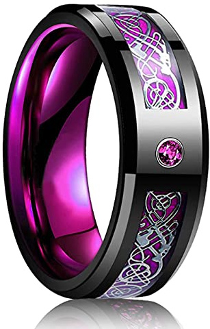HCMA 8 mm Titan Stahl Ehering für Männer Frauen Punk Celtic Dragon Blau Rot Kohlefaser Ring AAA CZ Inlay Ehering