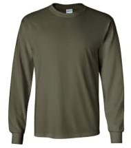 Gildan Mens Plain Crew Neck Ultra Cotton Long Sleeve T-Shirt, (Military Green, XL