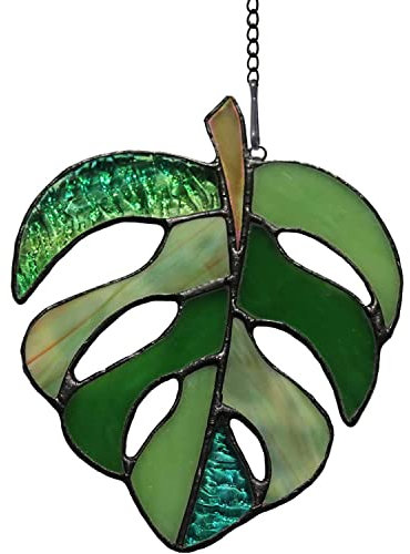 BOXCASA Monstera Buntglas Fensterbehänge, Monstera Sonnenfänger Blatt Dekor Pflanze Wandkunst Monstera Blatt Ornamente (Monstera A)