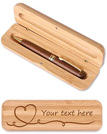 OXYEFEI Holz-Kugelschreiber und Holzbox mit Name Graviert Kugelschreiber Hochwertig mit Stifteetui mit Individueller Wunsch-Gravur als Geschenk Kugelschreiber Etui aus Bambus (Braun)