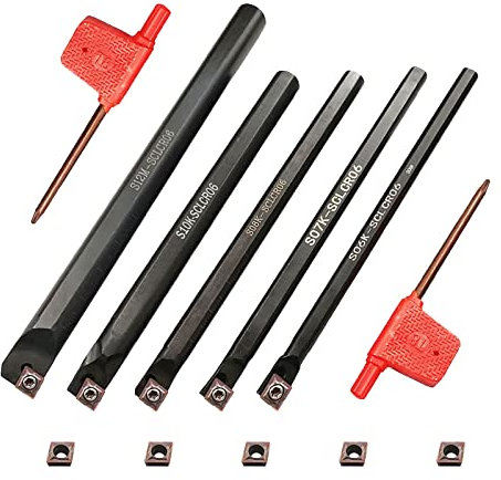 CDIYTOOL Set di 5 punte per tornio S06K/S07K/S08K/S10K/S12M-SCLCR06 con 5 inserti in metallo duro indicizzabili CCMT21.51/CCMT060204 + 2 chiavi