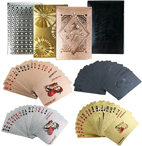 4 Decks Wasserdichte Spielkarten Kunststoff Schwarz Rose Gold Spielkarte Folie Pokerkarten Thema Standard Spielkartenspiele für Erwachsene Familienspiel Party