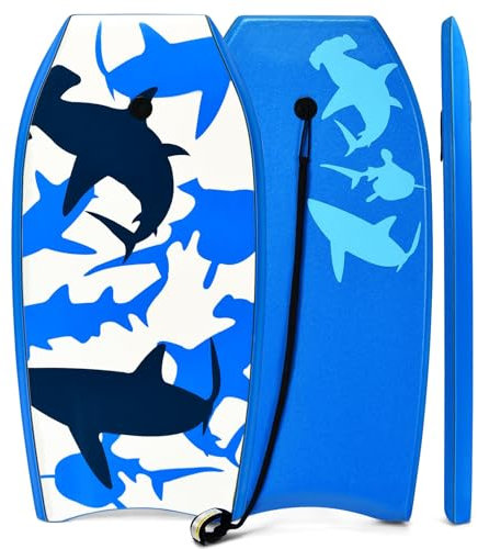 GYMAX Surfbrett, Schwimmbrett mit Zugseil & EPS Schaumstoff-Kern, Bodyboard Surfboard für Kinder & Erwachsene (83 x 47 x 5,5 cm, Blau)