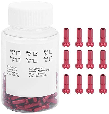 Speichennippel Set 100 Stück Aluminium 14x6mm für 2mm Speichen Rot | Leichtmetall-Fahrradzubehör, 100-teiliges Reparaturset, für Mountainbike und Rennrad, Korrosionsschutz durch Aluminiumle
