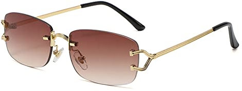 kachawoo Kleine quadratische randlose Sonnenbrille für Damen Metall randlose Retro-Sonnenbrille Luxusmarke Design Brillen schmale Linse (gold with brown)