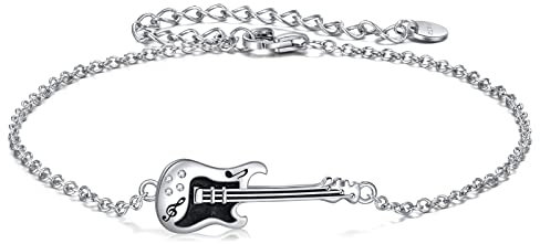 YFN Gitarre Armband Sterling Silber Musiks Schmuck Punk Rock Geschenke für Damen Herren Mädchen Jungen Gitarre Liebhaber