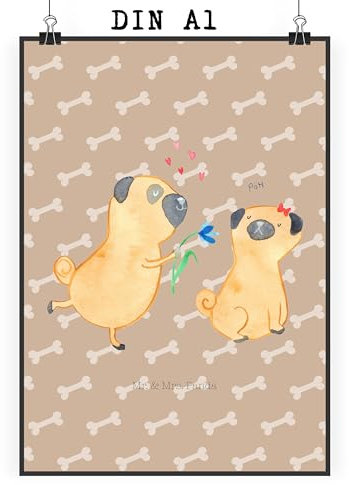 Mr. & Mrs. Panda Bild Mops Verliebt DIN A1 - Geschenk, Sprüche, Hund, wandkunst, Wanddekoration, Liebe, Knuffig, Partner, Poster, Wandbild, Wanddeko