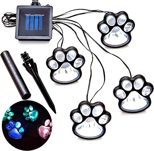 YOPOTIKA Solar Paw Print Lights, LED Solarleuchten (4er Set) Katze Hund Tier Solar String Lights Outdoor Dekoration, wasserdichte Gartenbeleuchtung für Garten Terrasse Hof