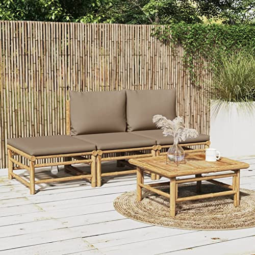 Yolola Ensemble de meubles de jardin en bambou - 2 pièces centrales + repose-pieds + table - Taupe