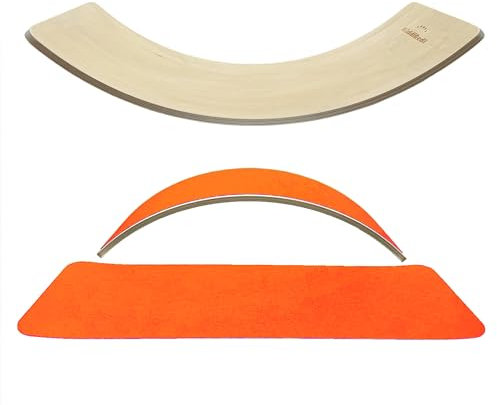 KiddiRedi® Wooden Balance Board Montessori Wobble Sensory Feeling Toddler Kids Adults Curvy Seesaw Swing Learning Development Health Physical Education Toy Free Felt Toy Play Autism ADHD (Orange)