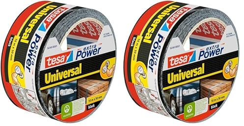Tesa Extra Power Universale - Nastro Telato per Riparazioni, Fissaggio, Imballaggio, Marcatura e Sigillatura - Nero - 10 m x 50 mm (Confezione da 2)