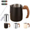 Bricco Latte, Bricco Latte Induzione Acciaio Inox Da 20oz/600ml, Bricco Latte Professionale Con Penna Per Decorare, Shaker Per Il Cioccolato, 2 Etichetta Per La Temperatur,Cappuccino,Latte Art,Nera