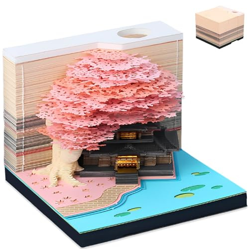 3D Baumhaus Memo Pad, 3D Notizblock, 3D-Notizblöcke, 2024 Kalender 3D Memo Pad, 3D Notizblock Papier Schnitzen Geschenk, 3D-Haftnotizen, Haftnotizen Desktop-Ornament für Büro/Lesezimmer (Rosa)