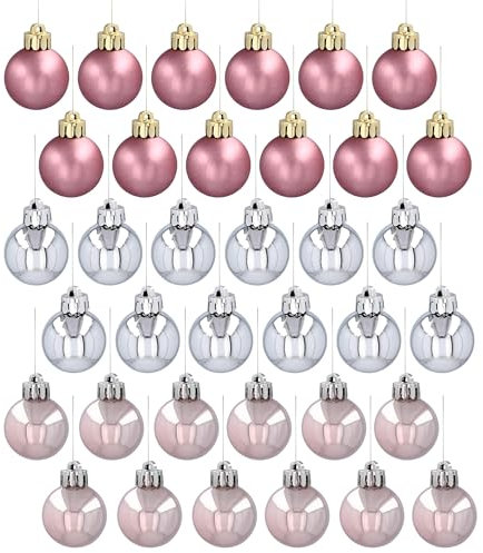 Palline Natalizie Rosa-Argento, Set di Palline di plastica, Decorazioni Natalizie da 3 cm, 36 Pezzi.