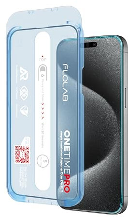 FLOLAB NanoArmour ONETIME PRO Anti Reflective for iPhone 15 3D Screen Protector Museum-Grade Tempered Glass - Reinforced Edge, Durable, Smooth, Easy to Install, Dust Free