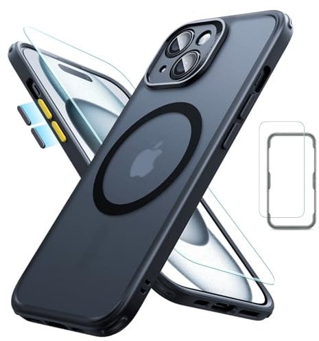 ESR for iPhone 15 Case Set, Translucent Matte Case with Screen Protector, Compatible with MagSafe, Military-Grade Protection, Classic Series, Frosted Black