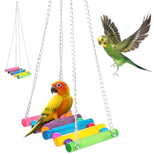 Ciny Bird Toys balançoire naturelle en bois massif, représentant une cage à oiseaux, jouet suspendu balançoire pour animaux de compagnie avec imitant votre habitat naturel, jouet à