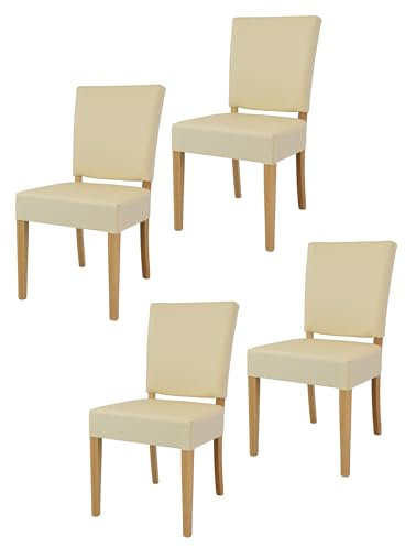 t m c s Tommychairs - 4er Set Moderne Stühle Genny für Küche und Esszimmer, robuste Struktur aus lackiertem Buchenholz Farbe Naturfarbe, gepolstert und mit Kunstleder in der Farbe Elfenbein bezogen