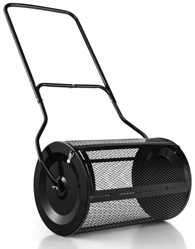 COSTWAY Spandiconcime a Rullo, Rullo da Giardino con Impugnatura Pratica Chiusure Laterali e Rete in Metallo per Concimazione e Semina, Spandiconcime per Prato e Giardino (39 x 60,5 cm Nero)