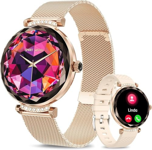 niolina Smart Watch for Women Answer/Make Call, 1.19 AMOLED Smartwatch with Bluetooth for Android IOS Phones, IP68 Waterproof Fitness Tracker with Sleep Monitor SpO2 Heat Rate, Rose Gold