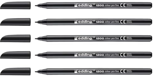 EDDING Filzstifte, feine Spitze, 1200, Schwarz, 1 mm, 5 Stück