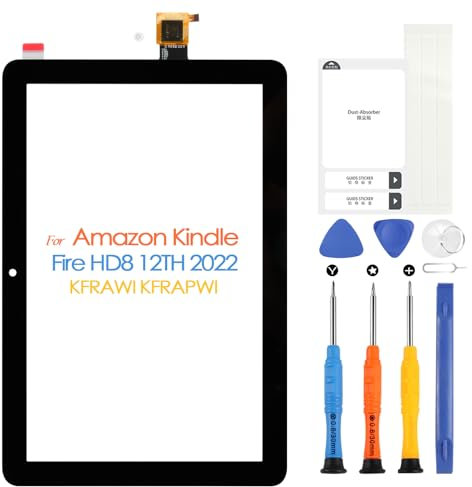 Bildschirm für Amazon Kindle Fire HD8 2022 12. Gen/Plus 12. Generation 2022 Touchscreen Digitizer Touchscreen Digitizer Panel Glas mit Reparatur Kit (Schwarz, kein LCD Display)