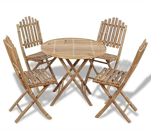 Rantry Gartenmöbel Set 5-TLG. Sitzgruppe Garten Essgruppe Gartengarnitur Möbel Sitzgarnitur Gartenset Gartenmöbel Gartentisch mit Stuhl Esstisch Gartenmöbel Balkonmöbel Klappbar Bambus