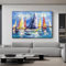 CHAOJIART Grand voilier nautique abstrait peinture à l'huile coloré abstrait voiliers peinture bleu mer mur art photos pour la décoration intérieure 80x110 cm sans cadre