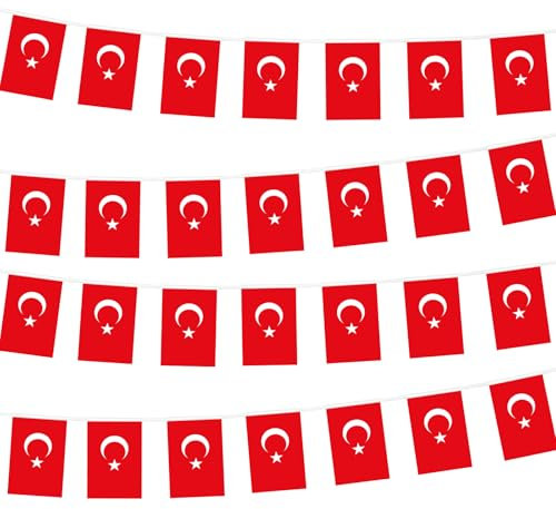 10 M Türkische Wimpelkette Mit 30 Stück Mini Banner Flagge 21x14 cm - Indoor Outdoor Garten Zaun Urlaub Dekoration