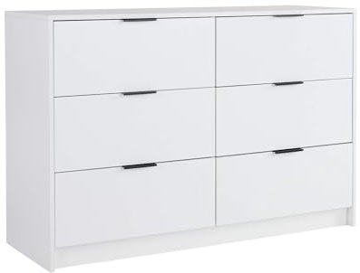 Home Source Bedroom Chest of Drawers Clothing Storage Cabinet, 6 Drawers, White