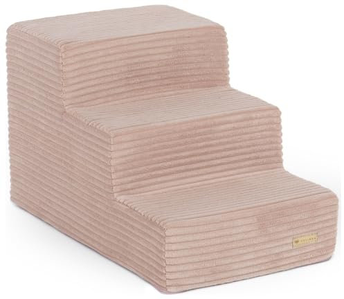 Velinda Hundetreppe mit 3 Stufen Katzentreppe Haustiertreppe Einstiegshilfe Schaumstoff (Farbe: rosa (Cord))