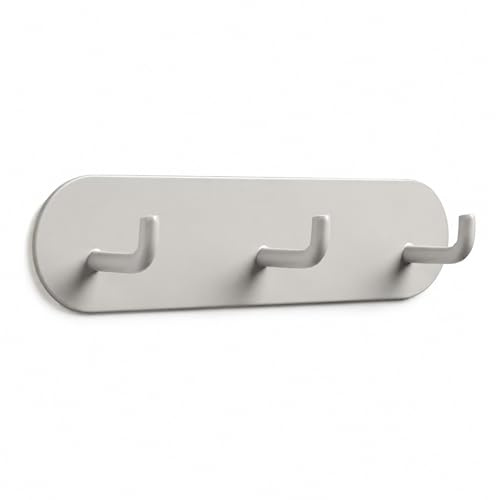 CHEOTIME Key Hooks Self Adhesive, Iron Key Holder for Wall with 3 Hooks | Wall Mounted Key Holder, No Drill, Decorative Iron Key Rack, Multipurpose for Home Bathroom, Warm Gray