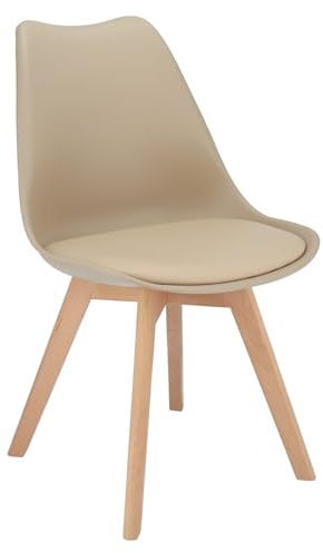 JUMI Esszimmerstuhl Oslo - Esszimmerstühle mit Kissen - Stühle zum Wohnzimmer Esszimmer - Bürostuhl ohne Armlehne - Holzbeine - Samt - Beige