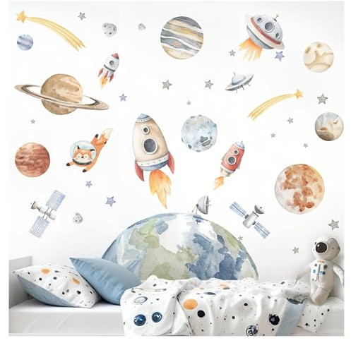Little Deco Wandsticker Planeten Weltall Wandtattoo Babyzimmer Sonnensystem Sterne Wandaufkleber Raketen Weltraum Kinderzimmer selbstklebend DL5115-04