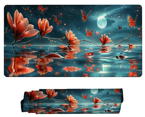 Noir, Rouge Tapis De Souris Gamer 1200x600 Bords SurpiquéS Lune Mouse Pad et Dos AntidéRapan Surface Lisse et Base en Caoutchouc XXL Mouse Pad Grand sous Main pour Gamer et Bureau 5-T