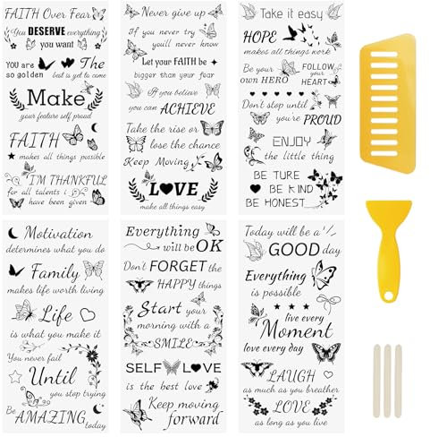 WANDIC 6PCS Butterfly Inspirational Copywriting Rub On Transfer Stickers for DIY Scrapbooking Photo Furniture Windows