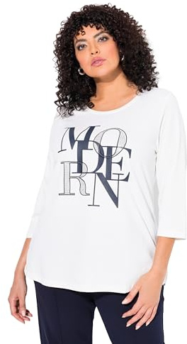 Ulla Popken Damen große Größen Übergrößen Plus Size Shirt, Modern, Classic, Rundhals, 3/4-Arm Offwhite 46+ 835727200-46+