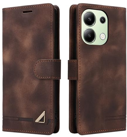 OKZone Compatible pour Xiaomi Redmi Note 13 4G, l’étui de Protection pour Portefeuille Antichoc, Le Porte-Carte à Rabat en Cuir PU [Fermeture magnétique] étui de téléphone pour (Marron)