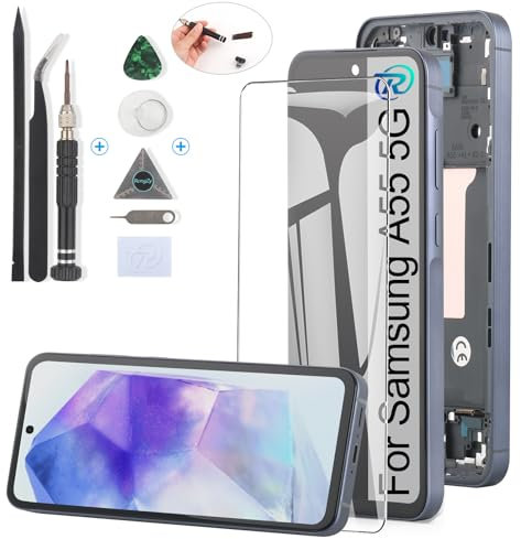 RongZy LCD Schermo per Samsung Galaxy A55 5G A556 Display di Ricambio Touch Screen Digitizer Parti di Riparazione per Galaxy A55 5G SM-A556B LCD Display con Strumenti(Blu Scuro con Cornice, 6.6)