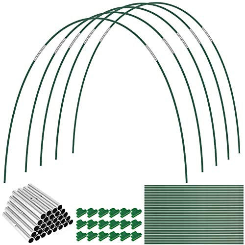 PATNFR Lot de 84 cerceaux de tunnel de serre de 43,2 cm de long, arceaux amovibles en fibre de verre antirouille avec 18 clips pour filet de lit surélevé