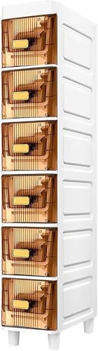 Schmaler vertikaler Badezimmerschrank mit großer Kapazität und wasserdichten transparenten Schubladen (transparentes Orange, 6 Etagen)
