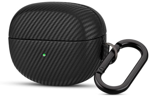 Haobobro Karbonfaser Textur Leder Hülle für Bose Ultra Open Earbuds - Handgefertigt Bose Ultra Open Ledercase - Stoßfest Bose Ultra Open Ear Schutzhülle Lederhülle Leather Case mit Karabiner, Schwarz