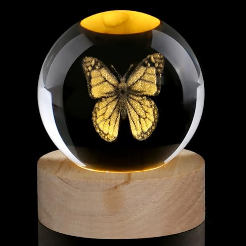 AWARDSEN Schmetterling Glasornamente Schmetterling Geschenke für Frauen 3D Schmetterlinge Briefbeschwerer Glas Tiere Kristall Kugel Schmetterling Lampe Dekorationen Schreibtisch Ornament